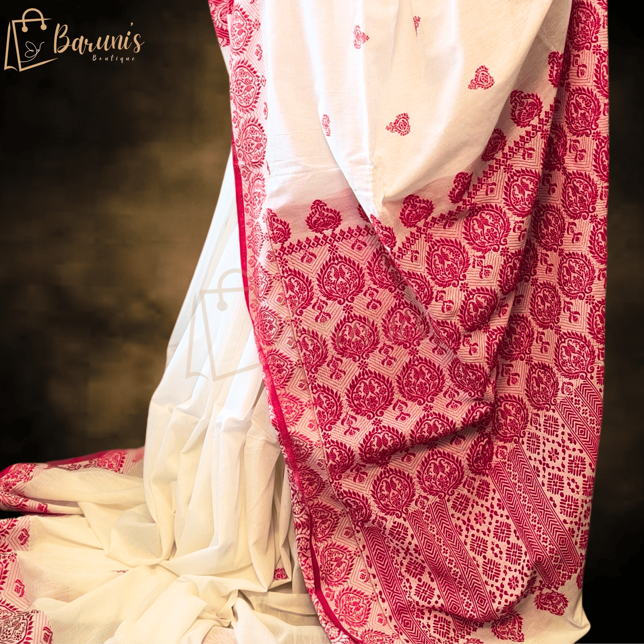 Handcrafted White and Pink Saree