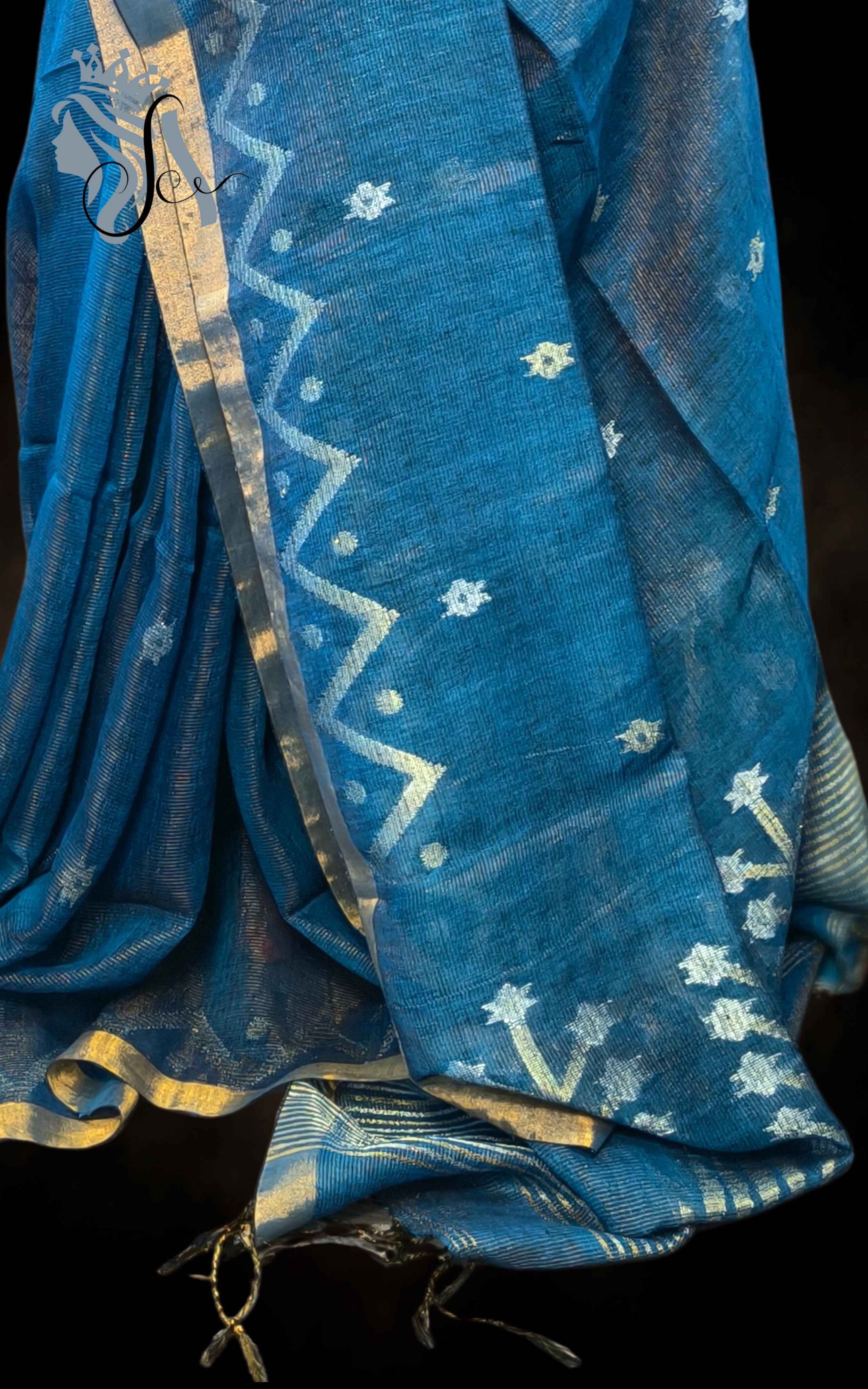 Premium Linen Metallic Mashup Jamdani Saree – Handwoven Lightweight Festive Wear