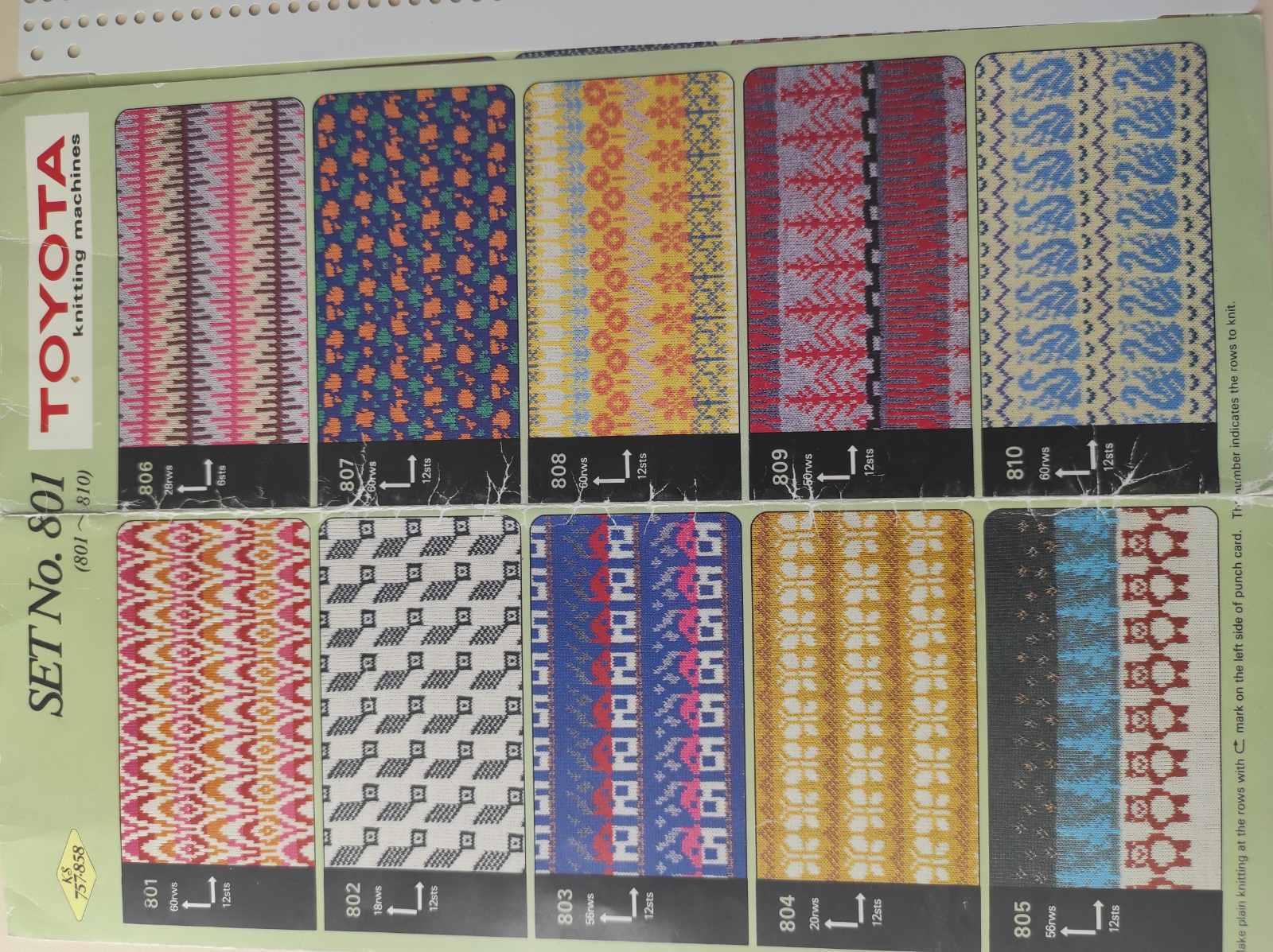 Перфокарта до в'язальної машини Toyota ks858 з рапортом 12петель 