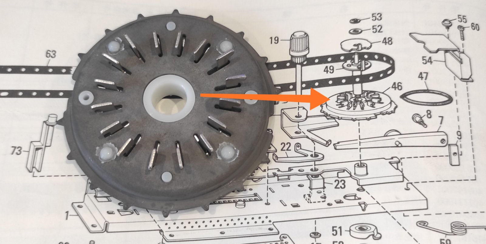 Колесо зчеплення в зборі,до перфокарточних в'язальних машини Brother, деталь C46 зроблено в Японії.