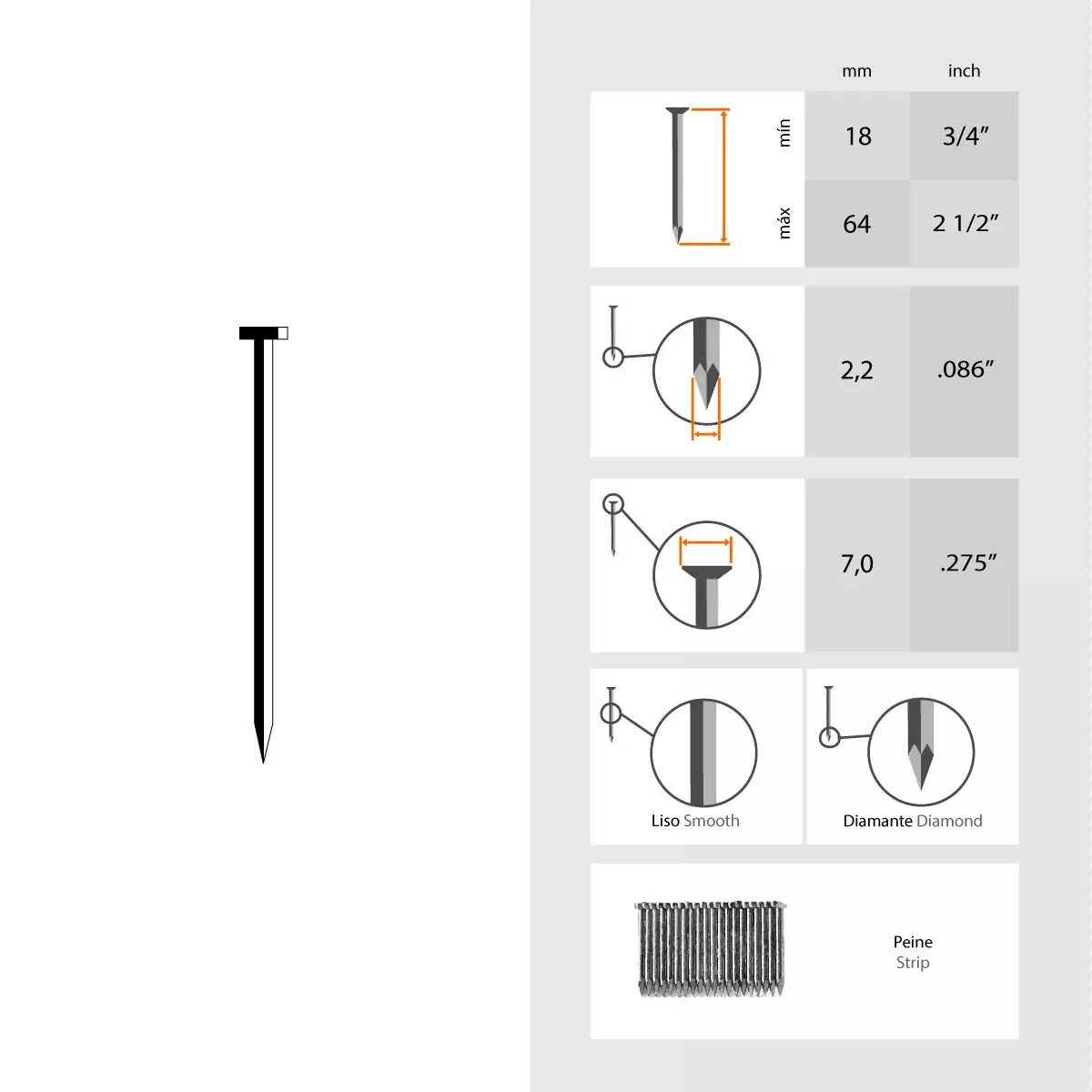 Clou pneumatique type T de Ø2,2