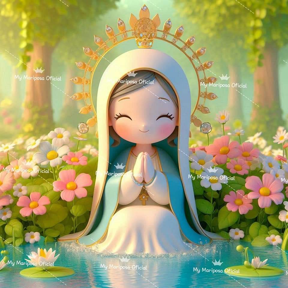 Tela Virgem Maria Sentada no Lago 50x50cm