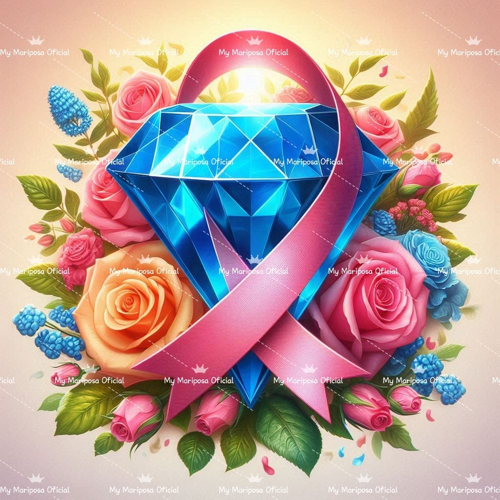 Tela Laço no Diamante Cheio de Flores de Outubro Rosa 50x50cm - 2127