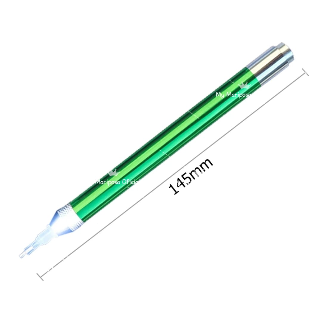 Kit Caneta Metálica Led com Tabuleiro, 6 Pontas Aleatórias Plásticas e Oferta de Pilha para Pintura de Diamantes