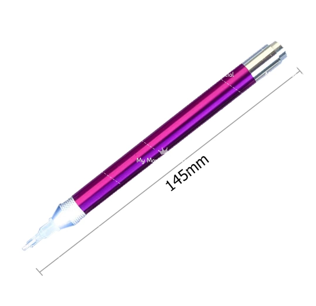 Kit Caneta Metálica Led com Tabuleiro, 6 Pontas Aleatórias Plásticas e Oferta de Pilha para Pintura de Diamantes