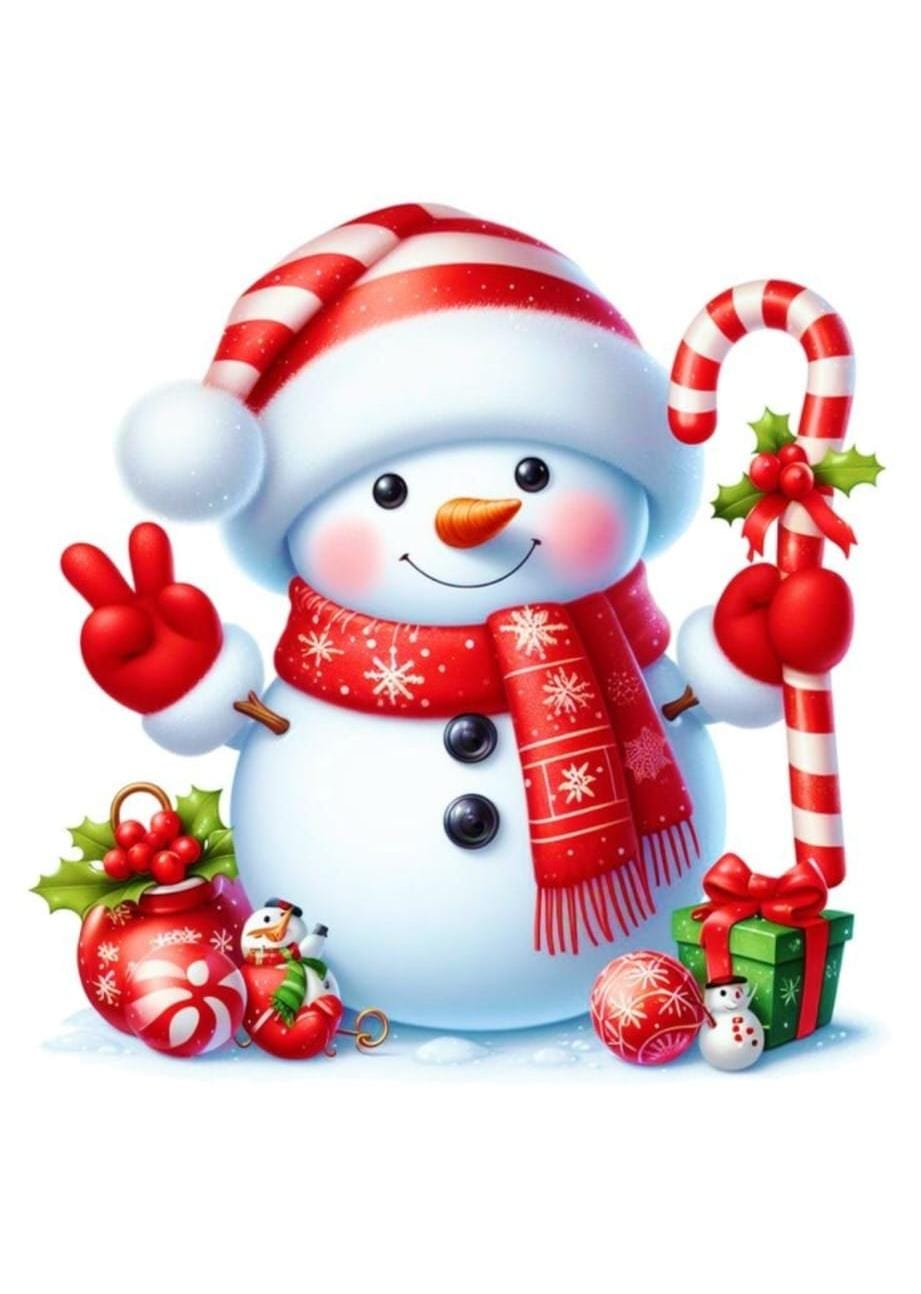 Tela Boneco de Neve Alegre 30x30cm Diamantes Redondos AB