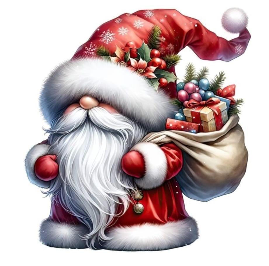 Tela Pai Natal Gnomo 30x30cm Diamantes Redondos AB