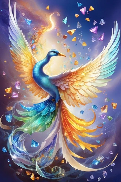 Tela Fenix Azul 50x70cm Diamantes Redondos Pó de Fada