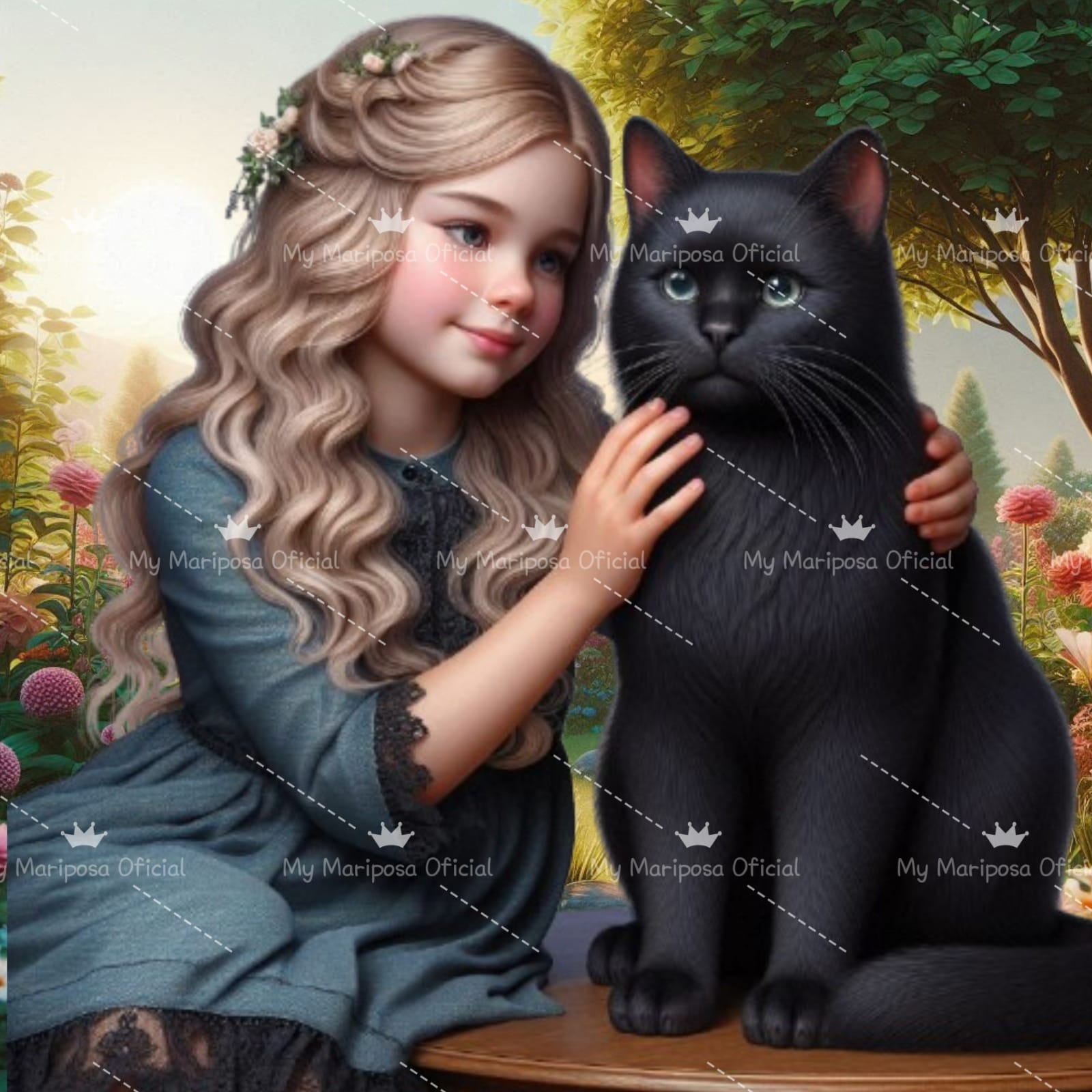 Tela Menina e o seu Gato Preto 50x50cm - 2130