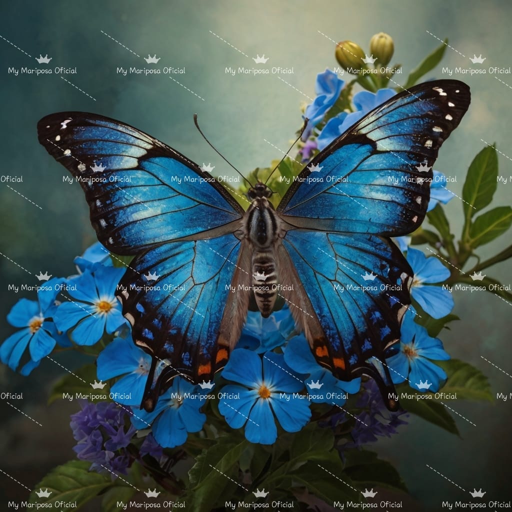Tela Mariposa Azul nas Flores Azuis 40x40cm - 2138