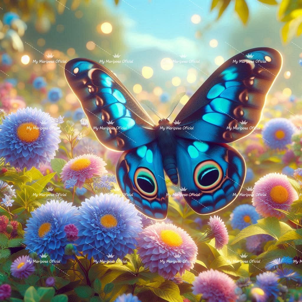 Tela Linda Borboleta Azul nas Flores 50x50cm - 2143