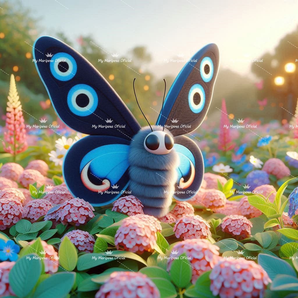 Tela Borboleta Fofinha Azul no Campo 50x50cm - 2147