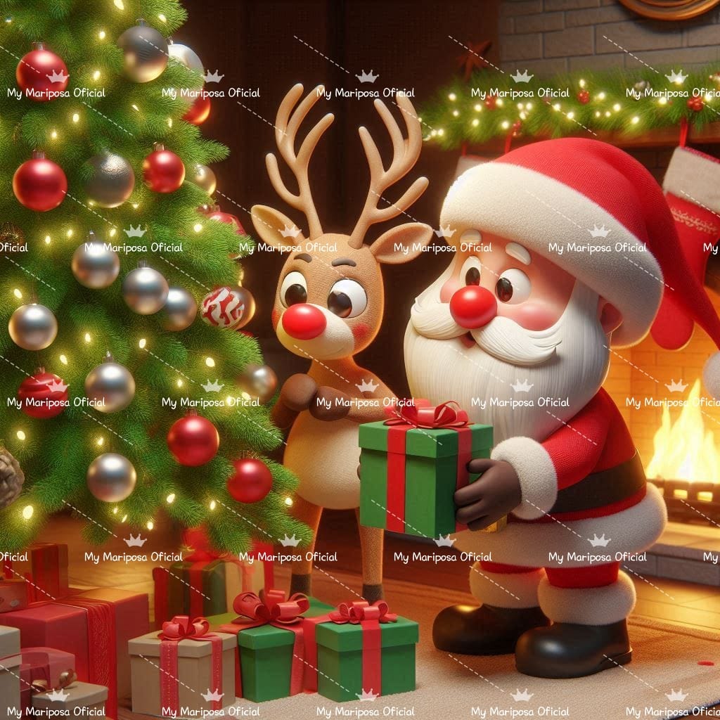 Tela Pai Natal e Rodolfo 50x50cm - 2151