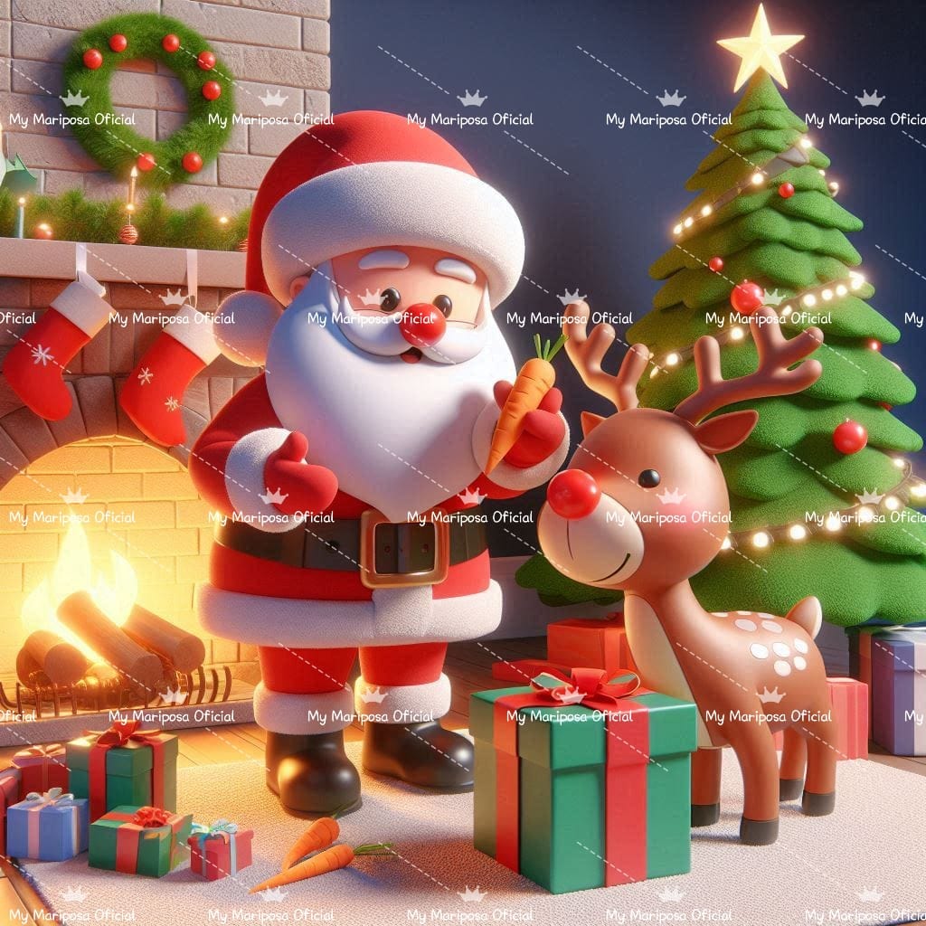 Tela Pai Natal Mimando Rodolfo 50x50cm - 2152