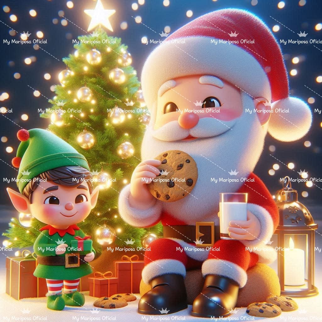 Tela Pai Natal Comendo Cookie 50x50cm - 2153