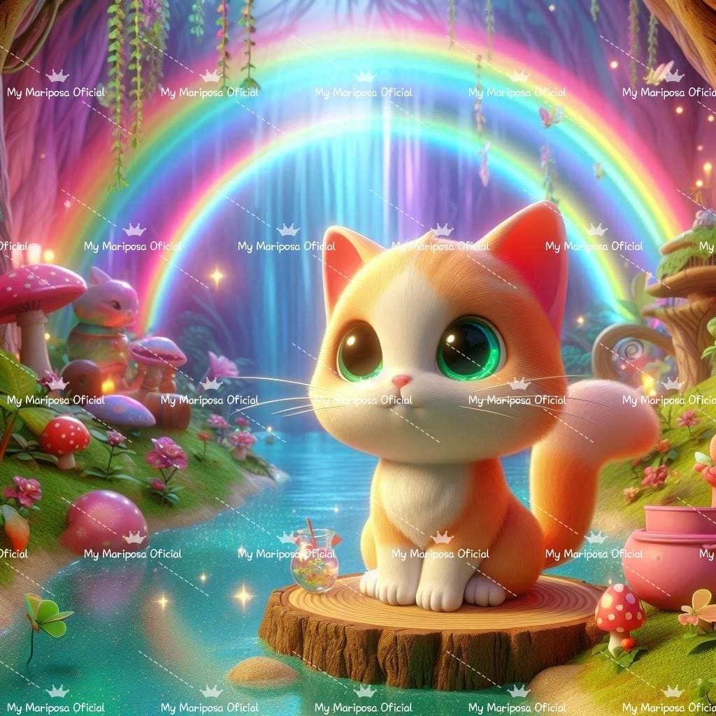 Tela Gatinho e o Arco Iris 50x50cm - 2154