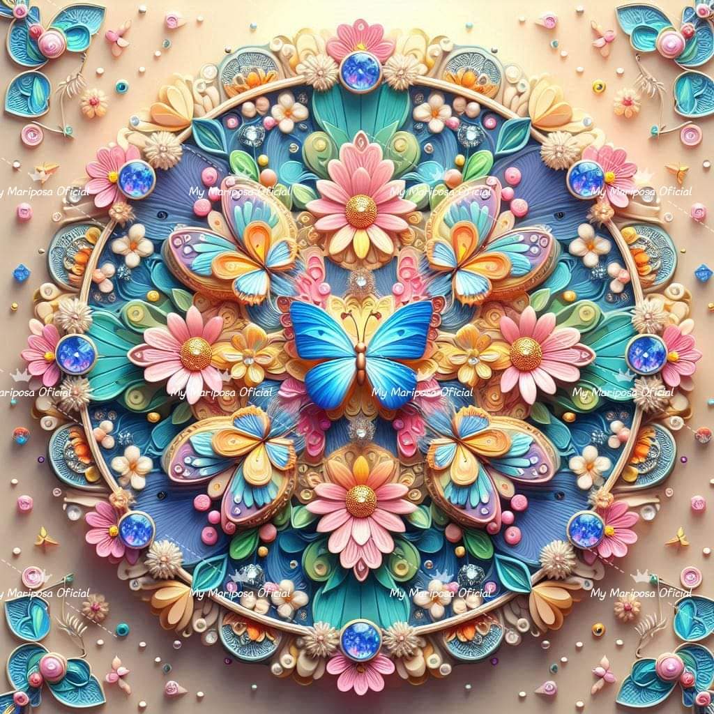 Tela Mandala Mariposa Azul 50x50cm - 2167