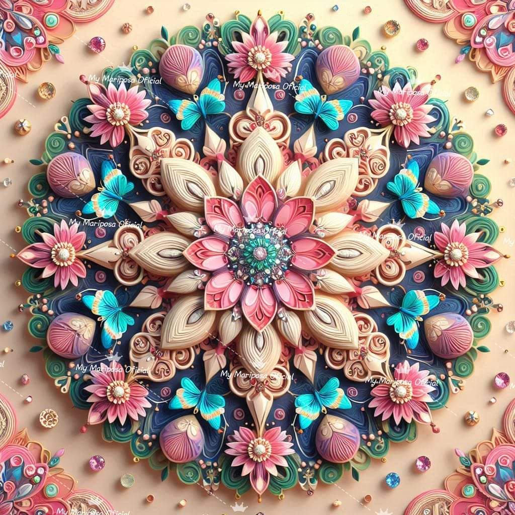 Tela Mandala Brilhante Florido 50x50cm - 2169