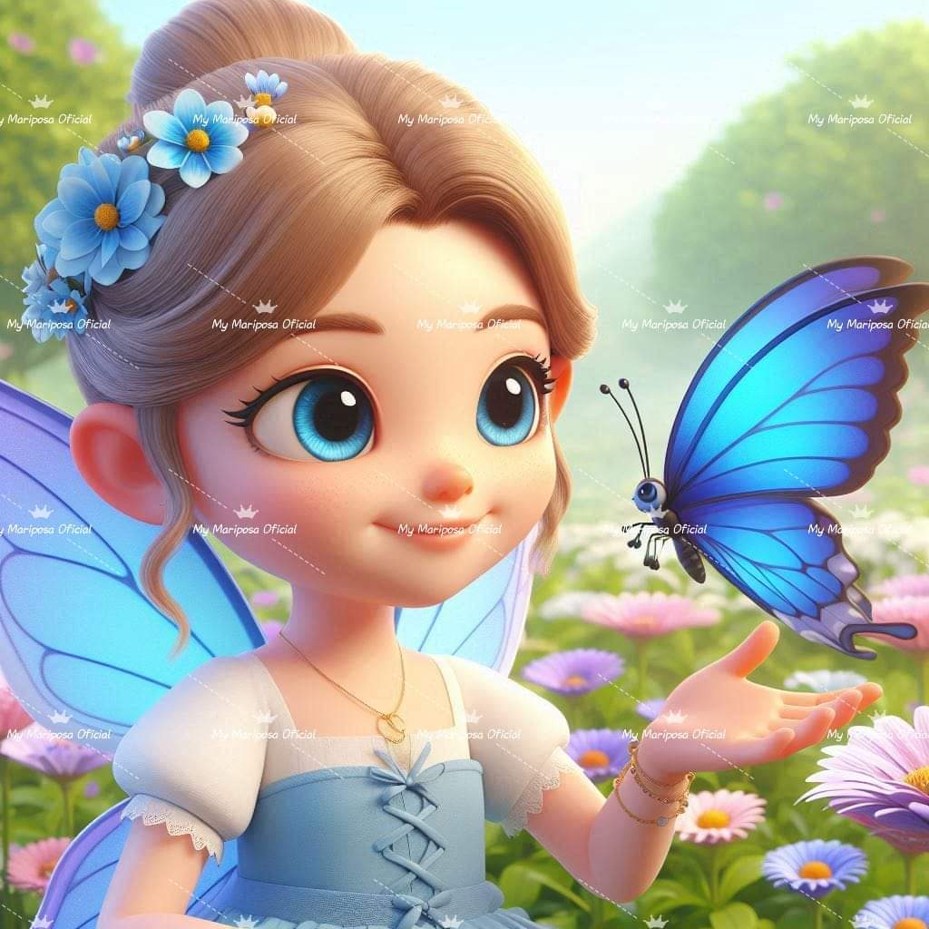 Tela Fada com Mariposa Azul 40x40cm - 2179