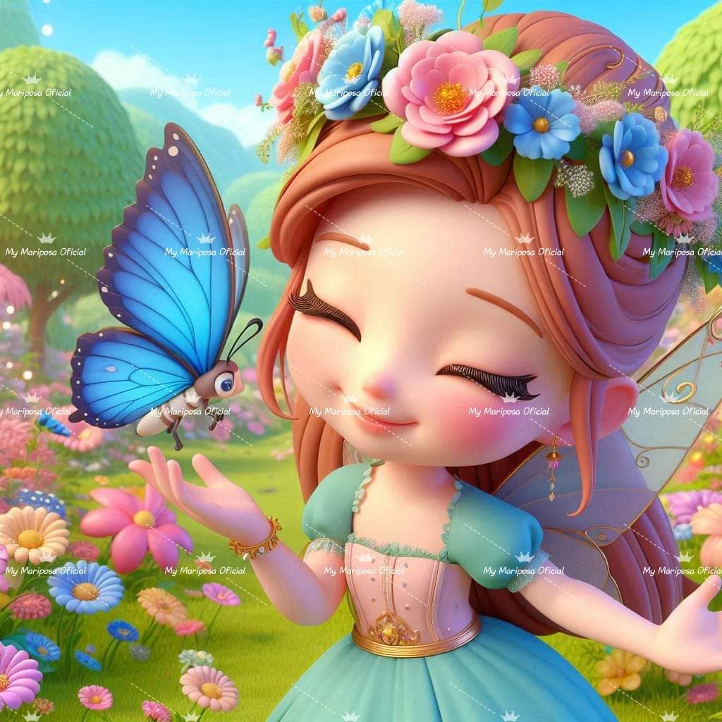 Tela Linda Fada e Borboleta Azul 40x40cm - 2184