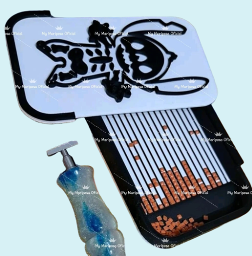 Tabuleiro 3D Esqueleto Stitch com Funil e Tampa para Pintura de Diamantes