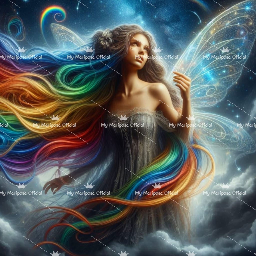 Tela Fada Cabelos Coloridos 50x50cm - 2241