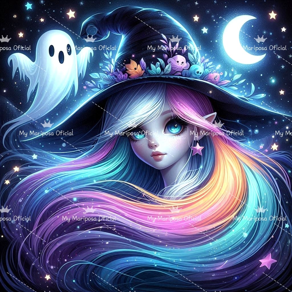 Tela Bruxinha Arco-íris 50x50cm - 2264