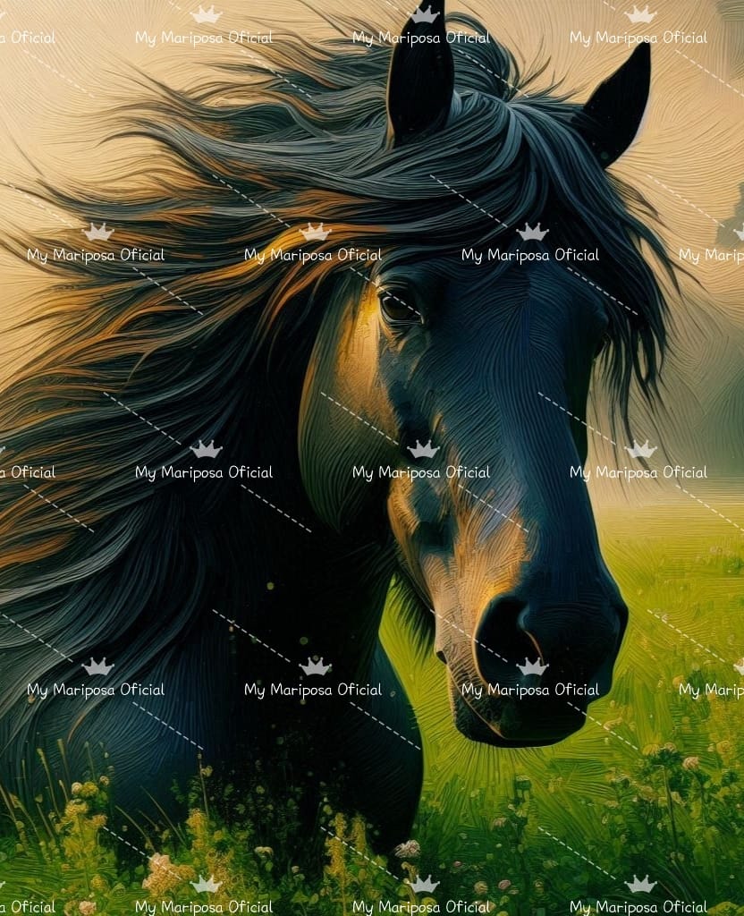 Tela Cavalo Preto no por do sol 40x50cm - 2282