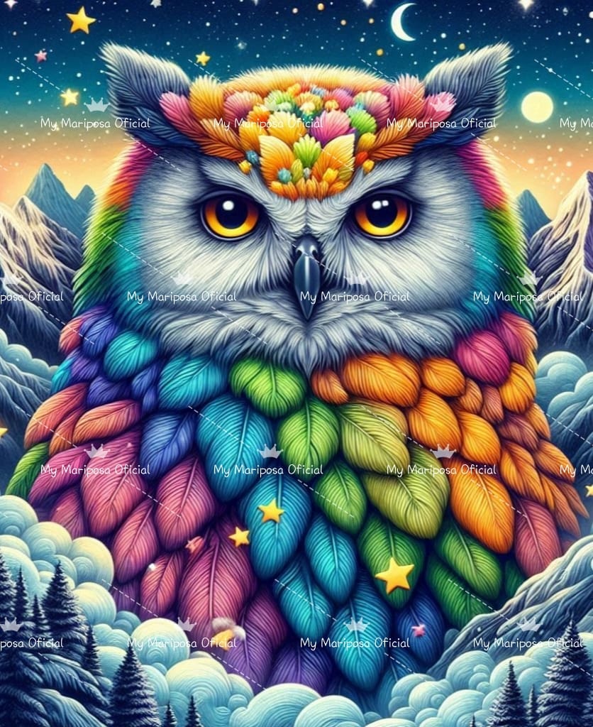 Tela Coruja Multicolor 40x50cm - 2287