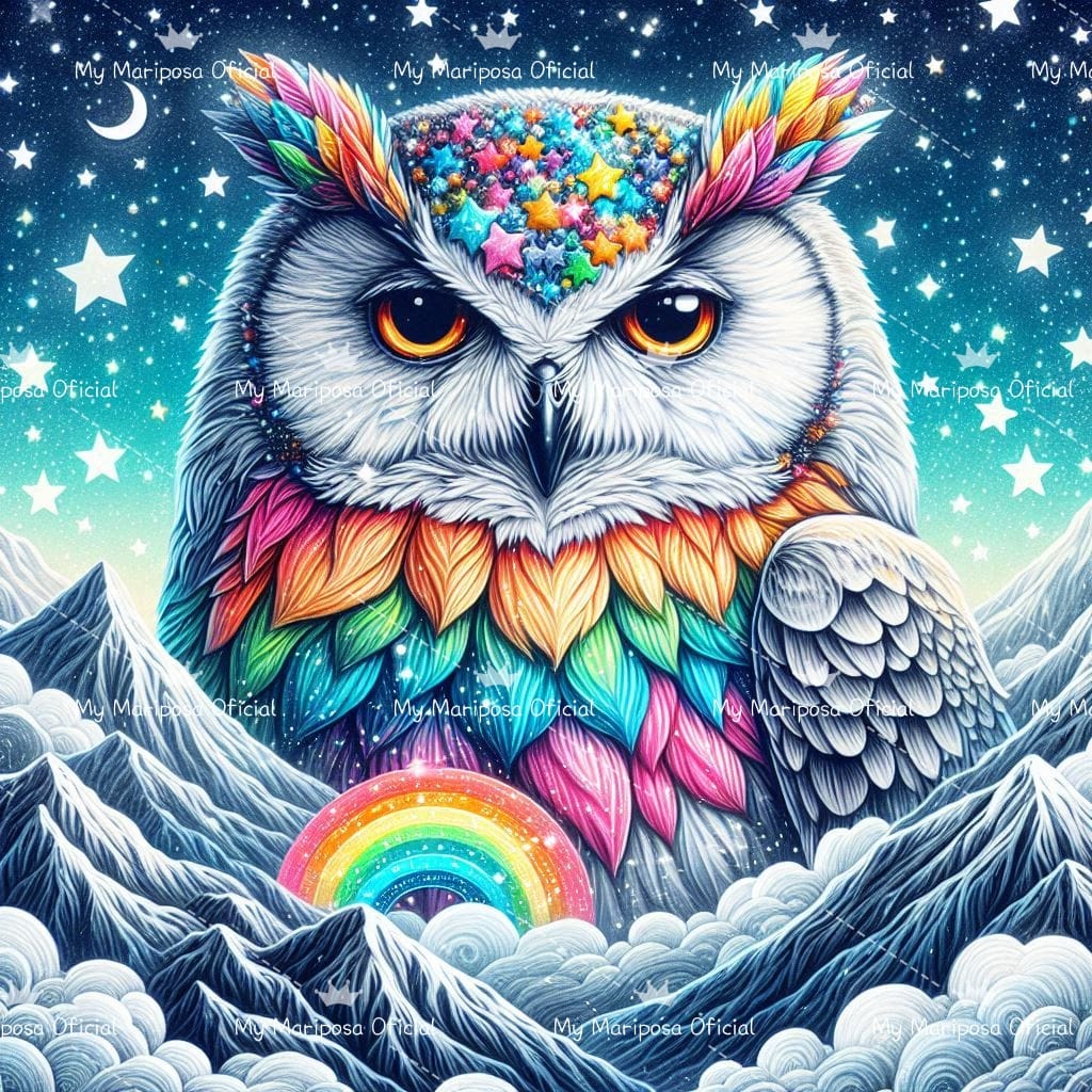 Tela Coruja nas Montanhas Estreladas 40x40cm - 2284