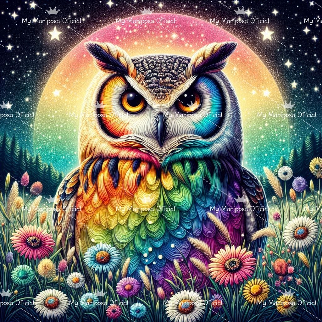 Tela Coruja e a lua Multicolor 50x50cm - 2298