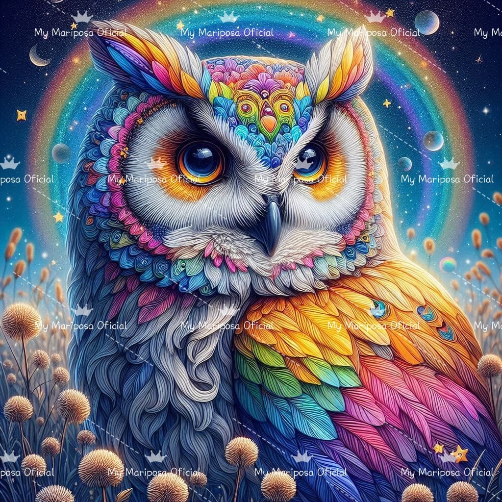 Tela Coruja e o Arco-íris 50x50cm - 2299