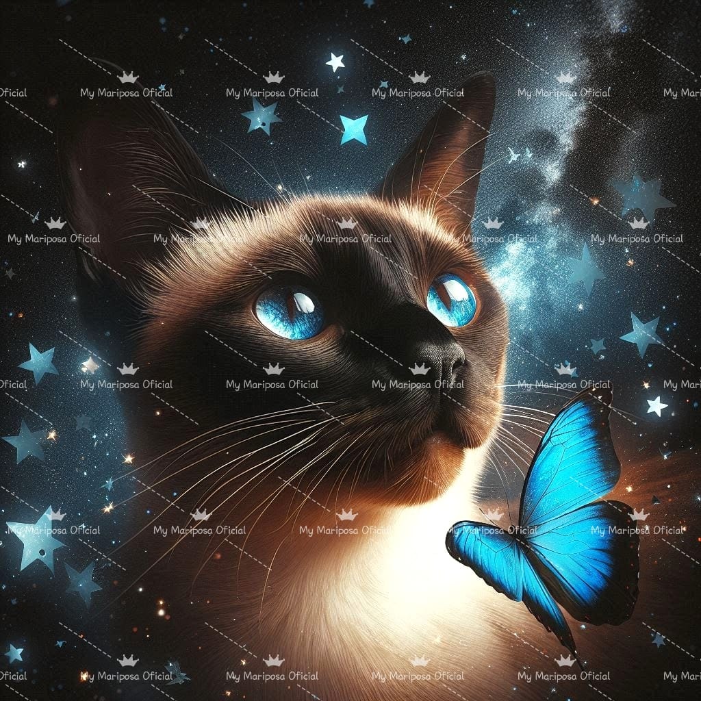 Tela Gato Siamês Mariposa 40x40cm - 2301