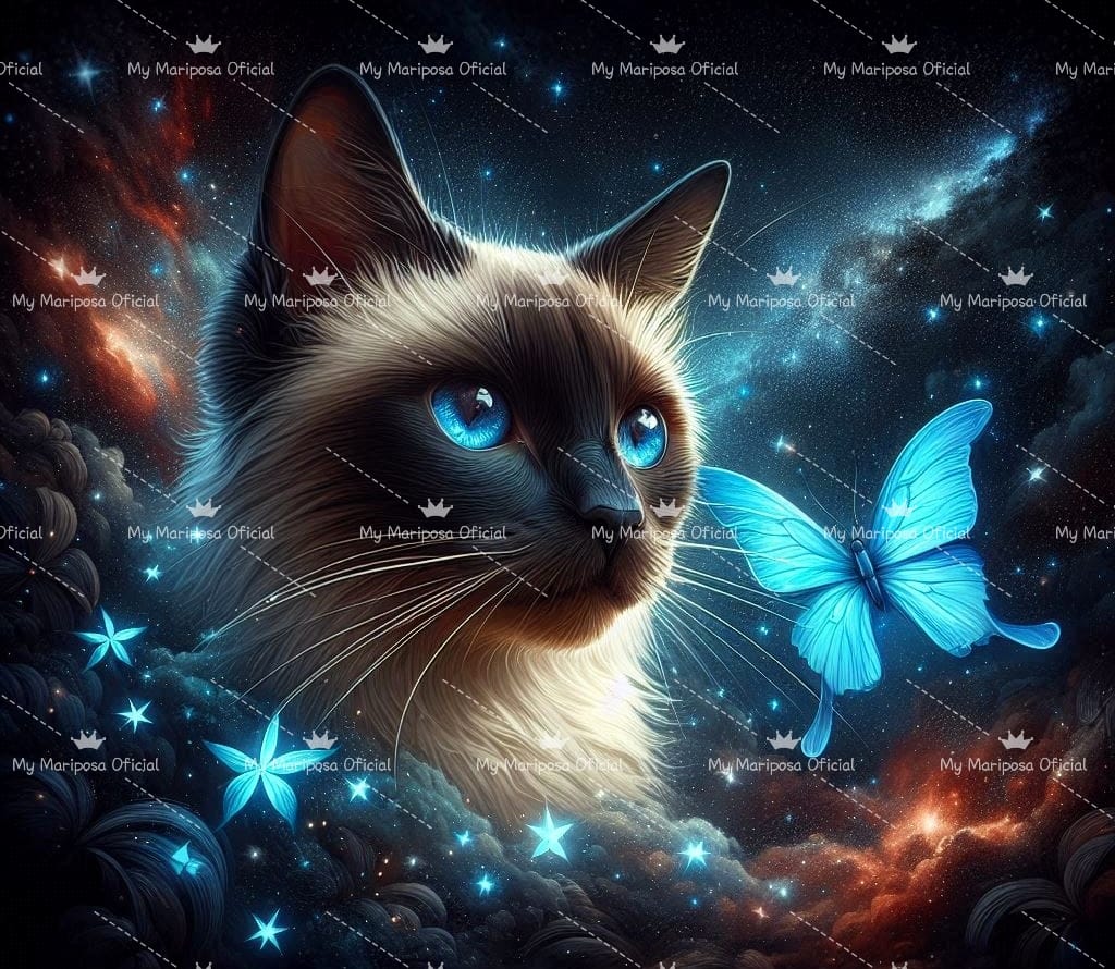 Tela Gato Siamês Azul 50x50cm - 2303