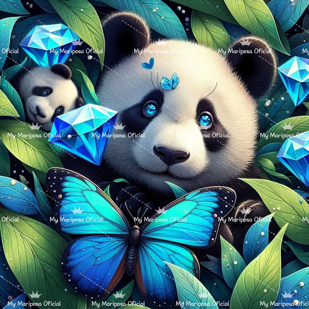 Tela Panda Diamante Azul 50x50cm - 2317