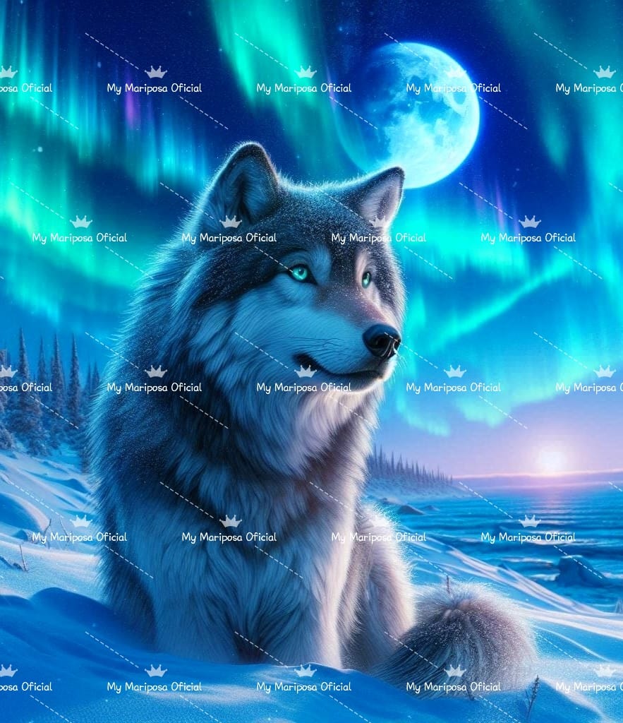 Tela Lobo e a Aurora Boreal 40x50cm - 2323