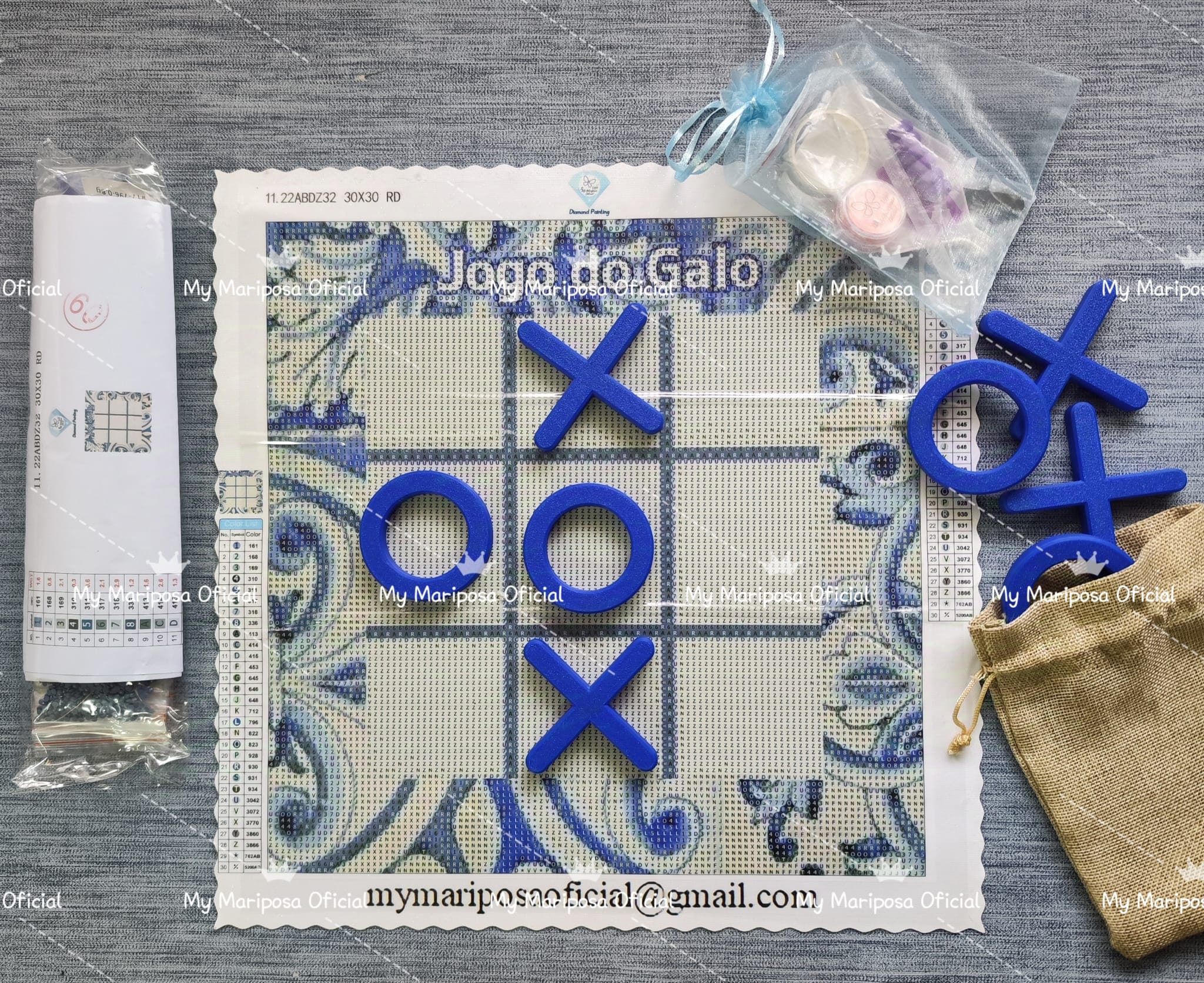 Tela "Jogo do Galo" com Azulejos Azul 30x30cm Diamantes Redondos AB (2453)