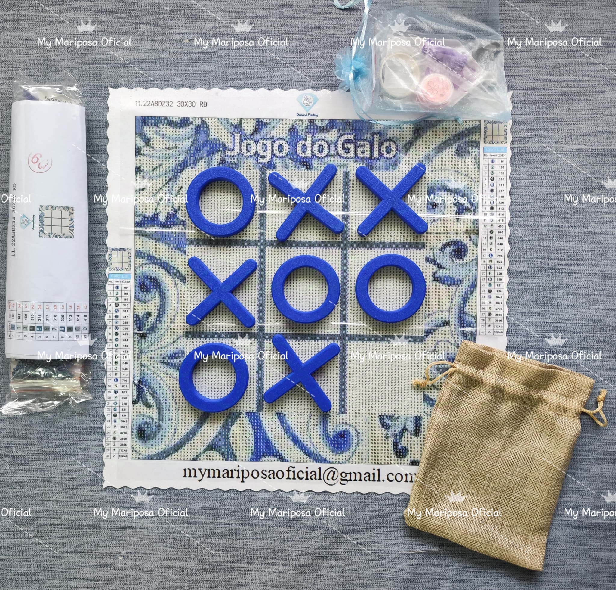 Tela "Jogo do Galo" com Azulejos Azul 30x30cm Diamantes Redondos AB (2453)