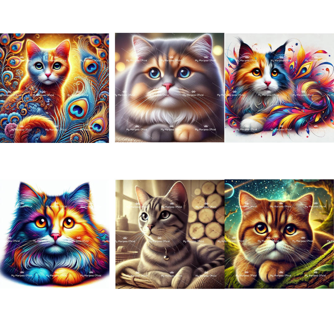 Tela Coleção Gatos Coloridos - 50x50cm (2516)