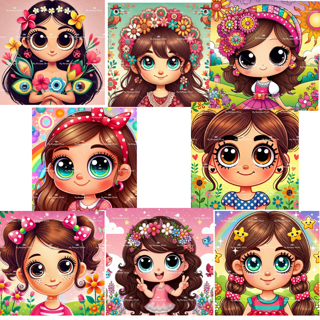 Tela Coleção Menina Olhos Grandes Cartoon - 40x40cm (2533)