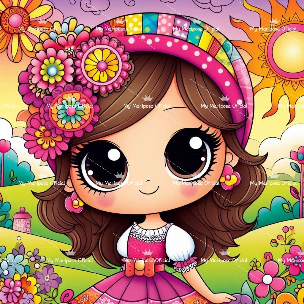 Tela Coleção Menina Olhos Grandes Cartoon - 40x40cm (2533)