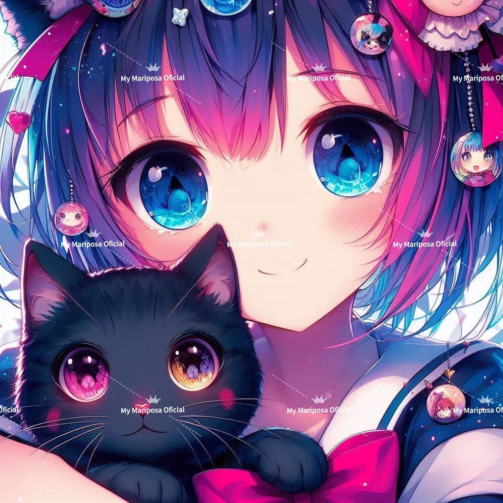 Tela Coleção Menina Gatinhos Anime  - 50x50cm (2586)