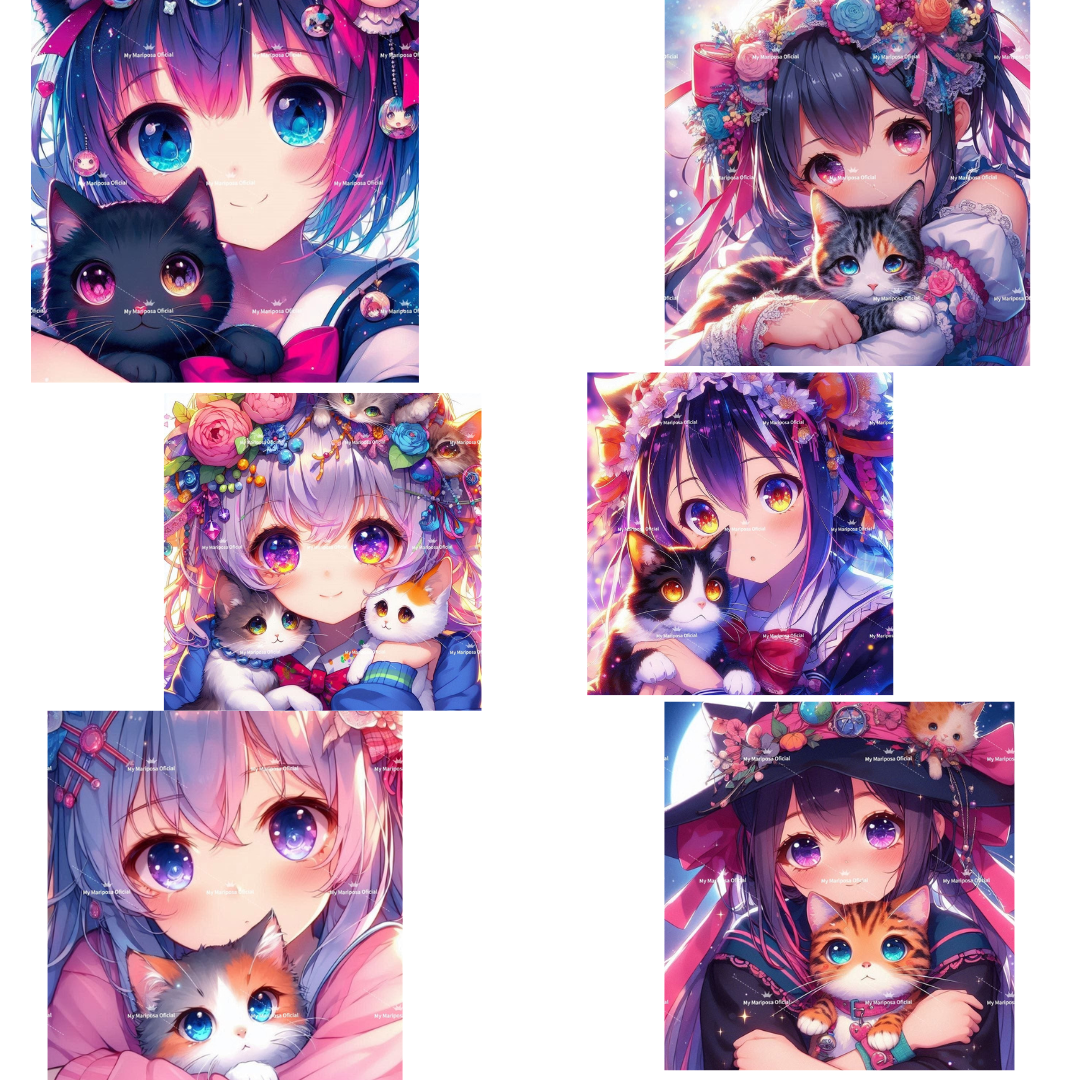 Tela Coleção Menina Gatinhos Anime - 50x50cm (2586)