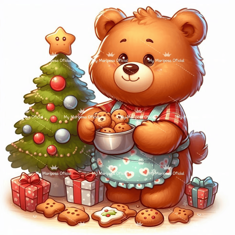 Tela Ursinho Cozinheiro de Natal - 30x30cm - 2424