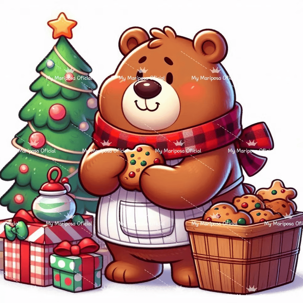 Tela Ursinho Cozinheiro de Natal - 30x30cm - 2424