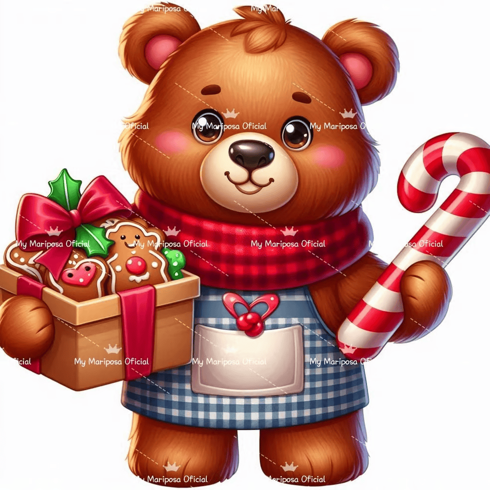 Tela Ursinho Cozinheiro de Natal - 30x30cm - 2424