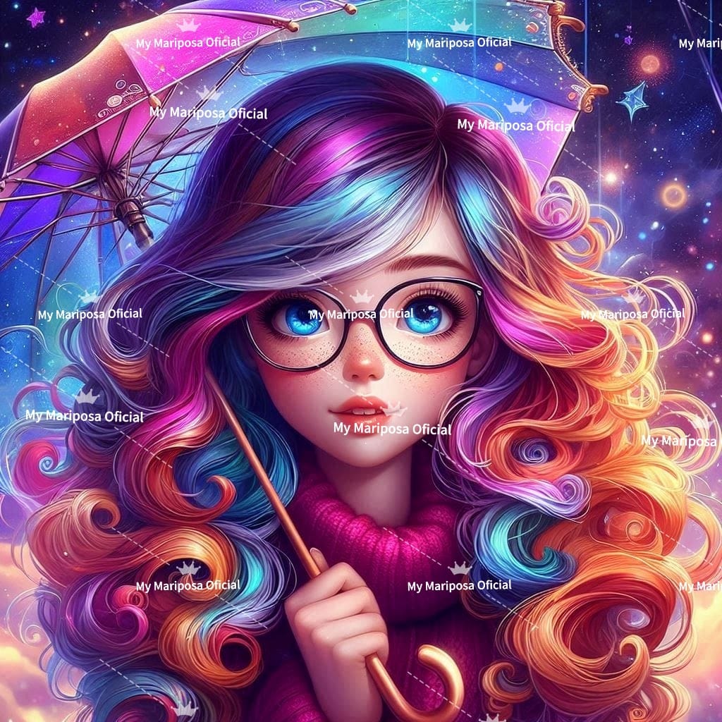 Tela Coleção Menina Guarda-chuva Colorido  - 50x50cm (2594)