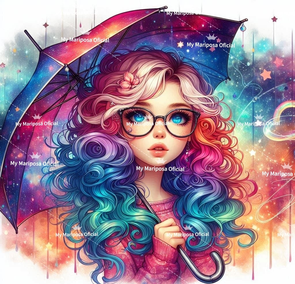 Tela Coleção Menina Guarda-chuva Colorido  - 50x50cm (2594)