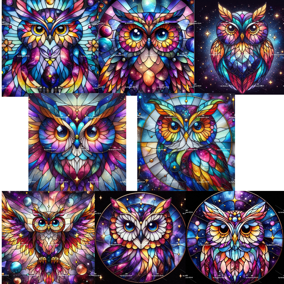 Tela Coleção Coruja Vitral - 50x50cm (2595)