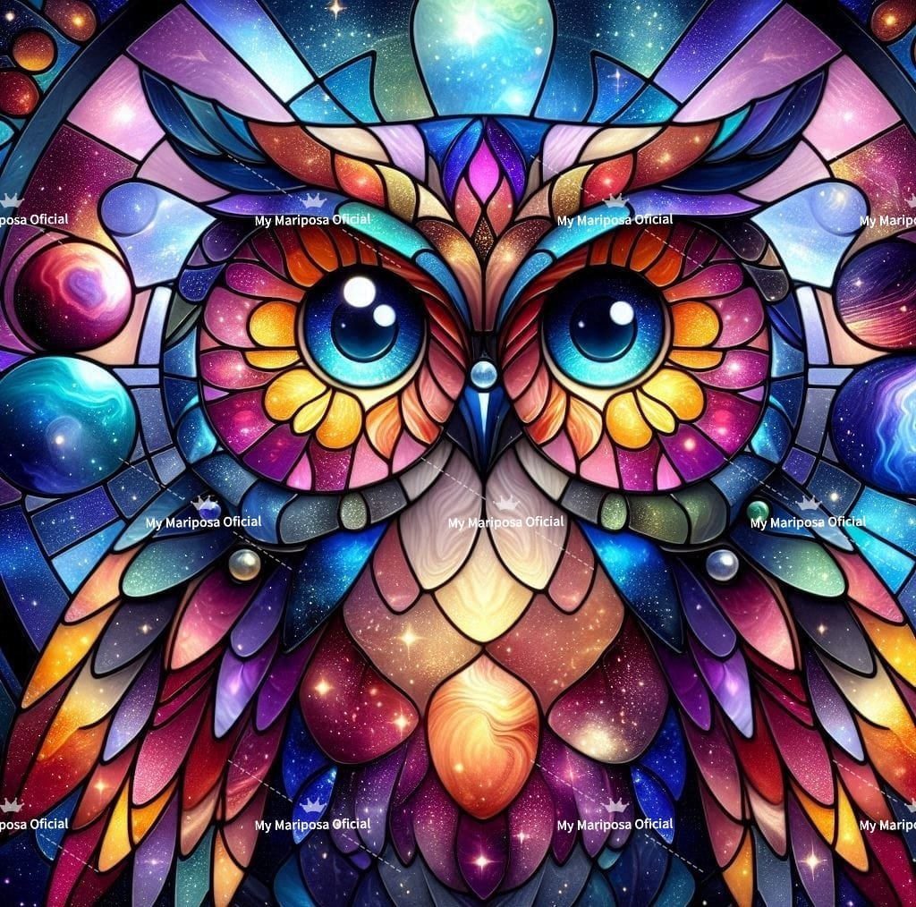 Tela Coleção Coruja Vitral - 50x50cm (2595)